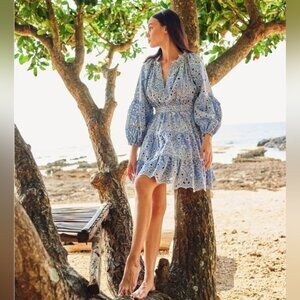 Charina Sarte Light Blue Chambray Eyelet Mini Dress